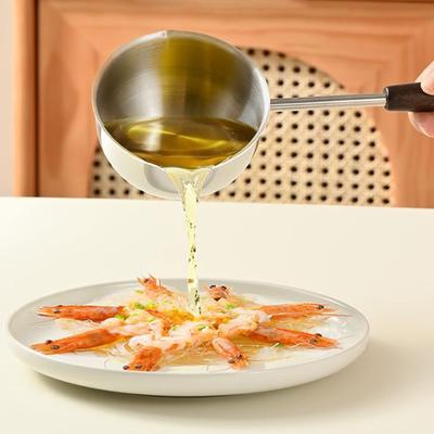1 Stück Edelstahl Heißölpfanne mit Holzgriff Mini-Pfanne Antihaft Öl Spritzschutz Topf Küche Restaurant Kochtopf