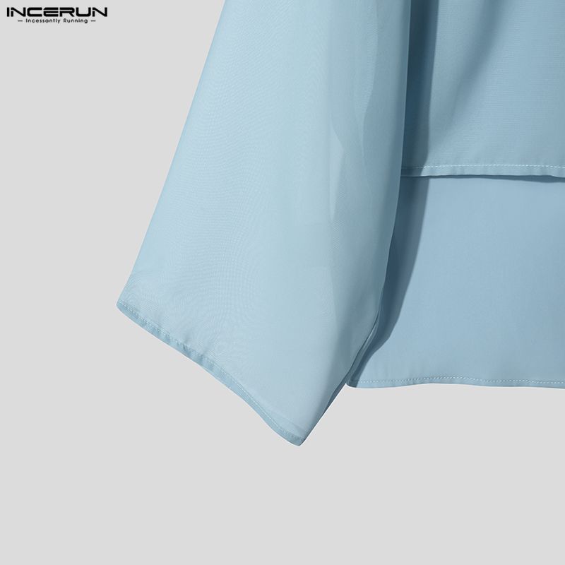 INCERUN Men Sets 3/4 Sleeve Mesh Sheer Layers Tops and Long Pants Casual Suits