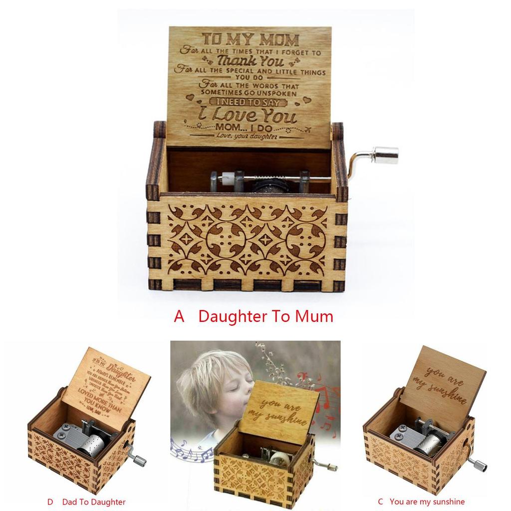 Vintage Wooden Music Box Gift For Kids Charming You Are My Sunshine Engraved Toy