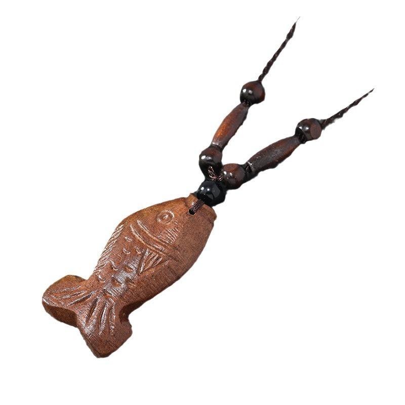 Hand-carved Mahogany Necklace Retro Femininity Long Autumn and Winter Sweater Chain Cotton and Linen Accessories