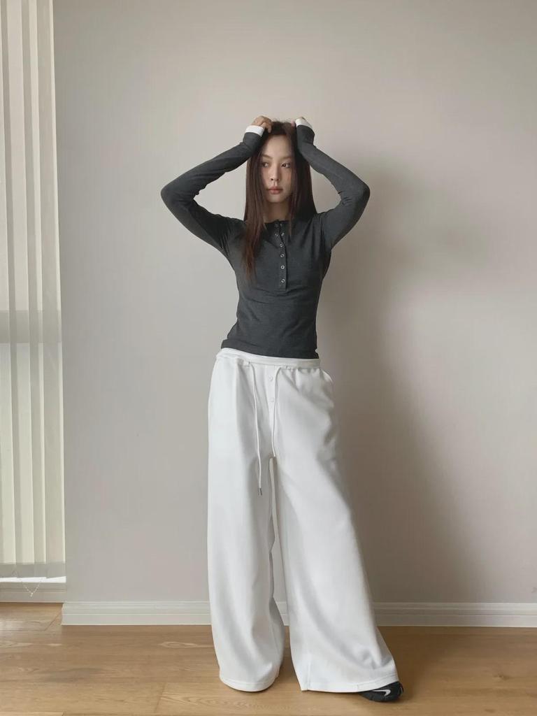 Dorothy Women's Korean Retro Wide-Leg Sweatpants with Elastic Waist and Drawstring