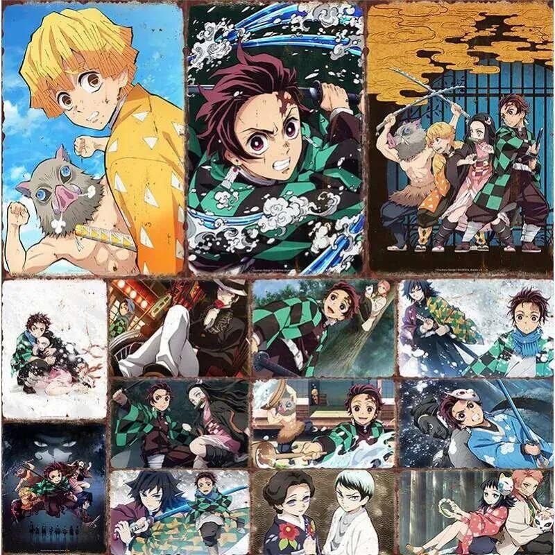 Poster Metallico Demon Slayer Placca di Latta Retrò Placca da Parete Cinema per Decorazione Stanza Regali Estetici Segnali Arte Decorazione Casa 26T0104 26T0104