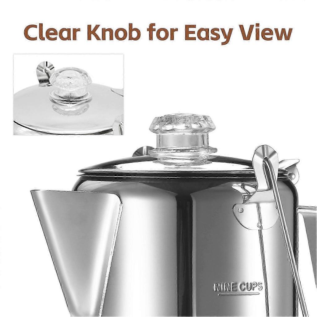1.2L Outdoor Stainless Steel Coffee Percolator 9 Cup Moka Pot Portable Coffee Maker for Camping Home Kitchen & Home Brewing