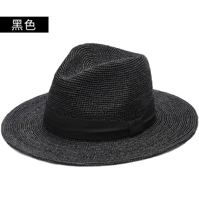 Summer Natural Raffia Jazz Top Sun Hats Women High-quality Double-deck Straw Hat Unisex Beach Sun Protection Sunshade Panama Hat 56-58CM чёрный