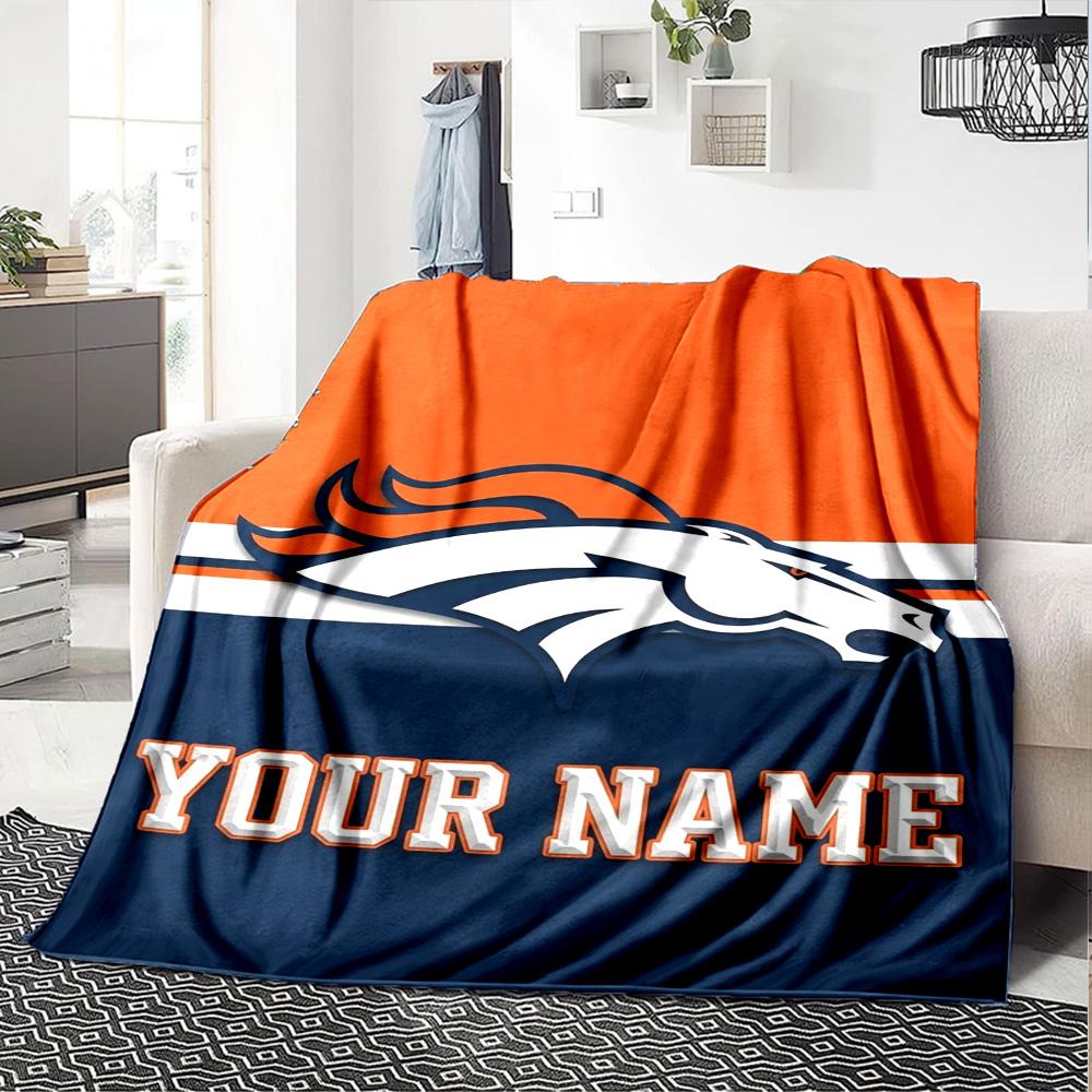 Name Custom Denver Broncos Print Flannel Blanket High Quality Warm Comfortable Cover for All Seasons Perfect for Gifts Home Decor