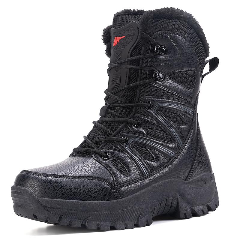 New Men Lace Up Casual High Top Men's Boots Waterproof Winter Boots Anti-Slip Ankle Boots Army Work Boots Warm Plush Snow Boots