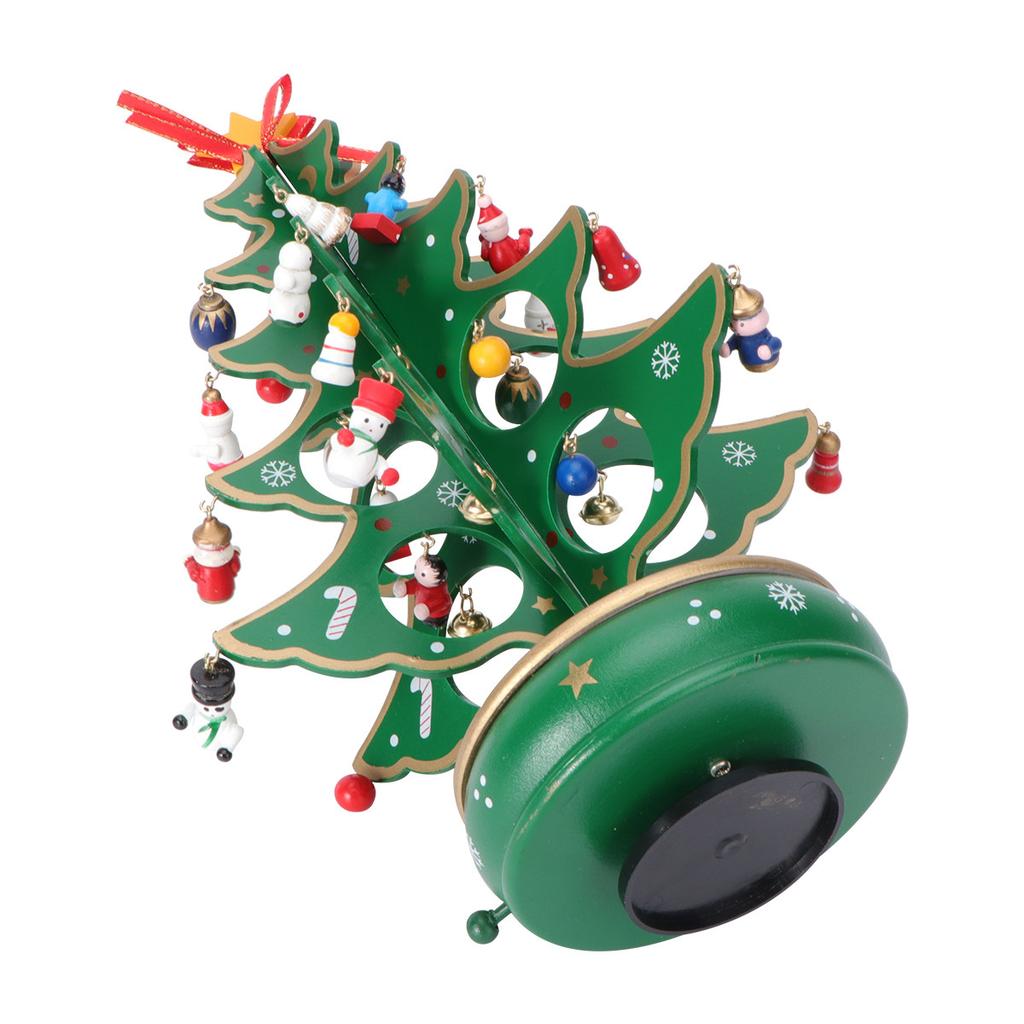 Christmas Tree Music Box Green Wooden Miniature Handcrafted Melody Decorative Item for Bedroom Living Room Use