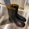 Echtes Leder Damen Stiefeletten Seitlicher Reißverschluss Vintage Britisch Flacher Absatz Schmale Passform Kurze Stiefel Herbst Winter Tägliche Streetwear