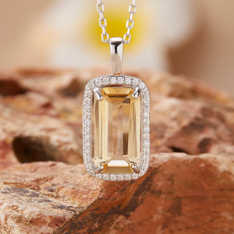 Natural Rectangular Amethyst Citrine Pendant Necklace Women S S925 Sterling Silver Colored Jewelry