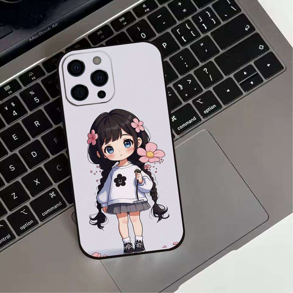 

Cartoon Girl Pattern Phone Case For iPhone 17,16,15,14,13,12,11 Plus,Pro Max,XS,Soft Silicone Black Cover iPhone13