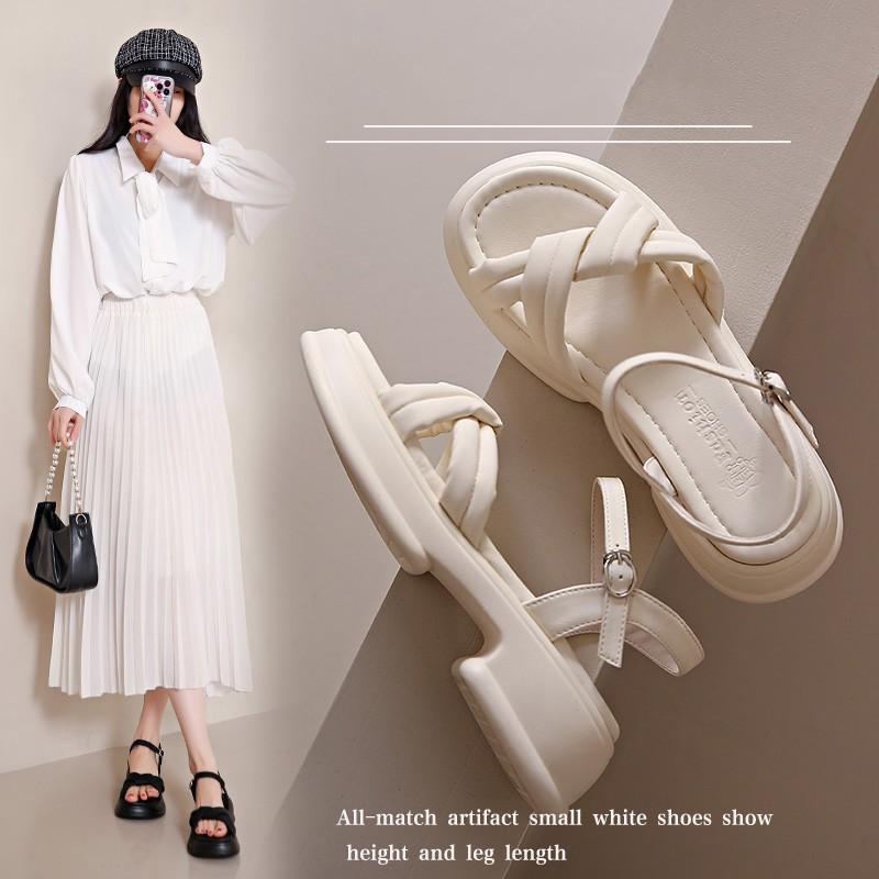 Thick-soled shit-stepping sports sandals 2025 new summer one-word buckle with muffin beach sandals women's skirt