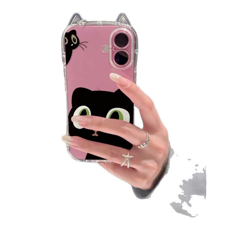 Cute Big-eyed Black Cat iPhone17Promax Mobile Phone Case Is Suitable for Apple Air Transparent 16/15 Women's 14 Anti-drop.