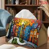 2D Flat 1pc, Tissue Box. Whimsical Town Pattern Napkin Dispenser, Reusable, Daily Desktop Tissue Organizer, Suitable for Kitchen Living Room Bedroom B