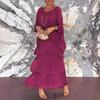 Women's Elegant Solid Color Chiffon Batwing Sleeve Round Neck Tiered Ruffle Maxi Dress Casual Long Gown