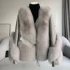 New Haining fox fur coat women's short, sheepskin locomotive suit fur integrated coat winter