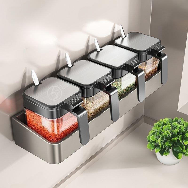 Portaspezie Moderno da Parete per Cucina con Ripiani in Acciaio Inossidabile per Uso Domestico