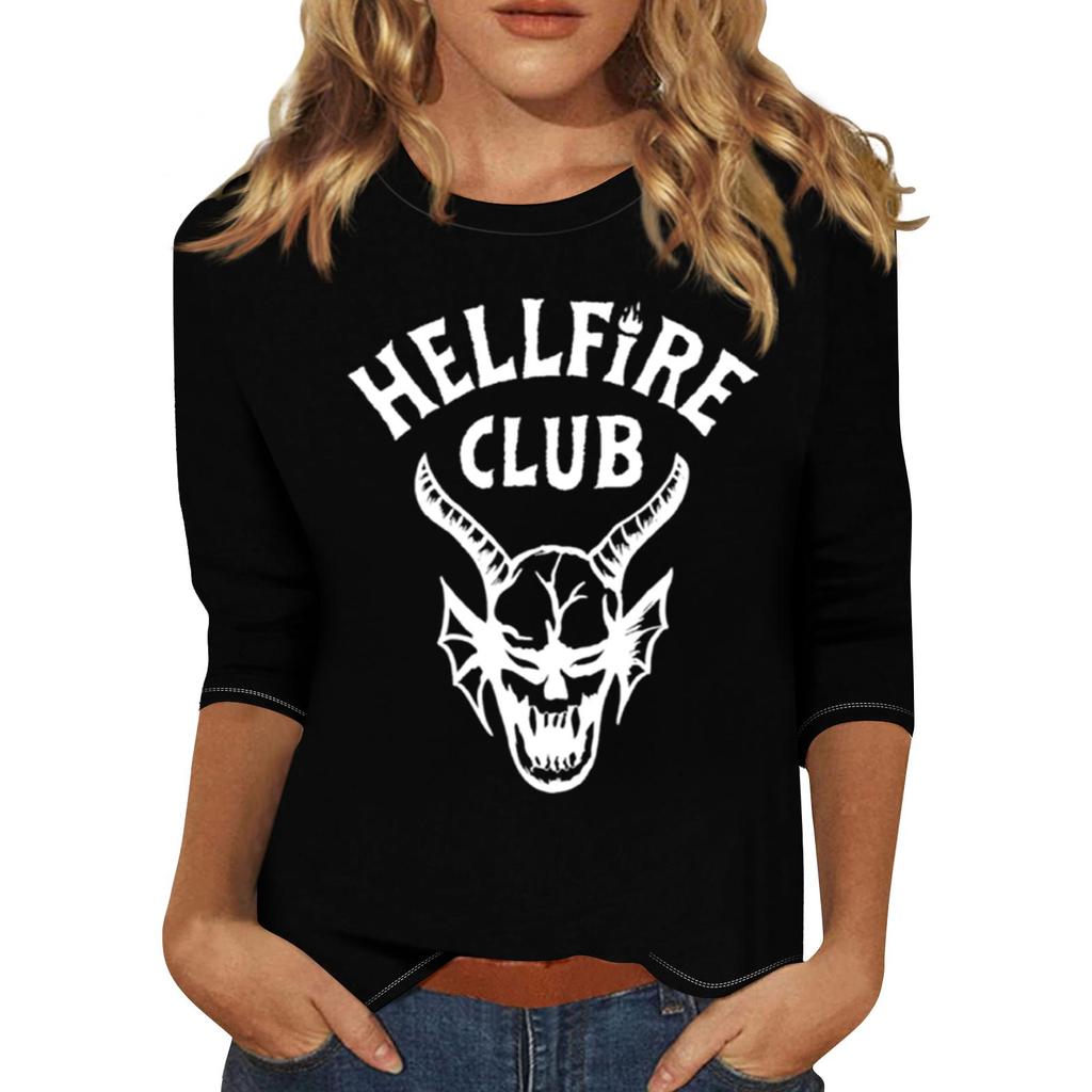 Women's Fashionable Casual Three-Quarter Sleeve Printed Neck T-Shirt Top