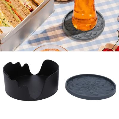6PCS Silicone Coasters with Holder Washable Thickened Non Slip Drinking Coasters Cup Mat for Hot Or Cold Drinks