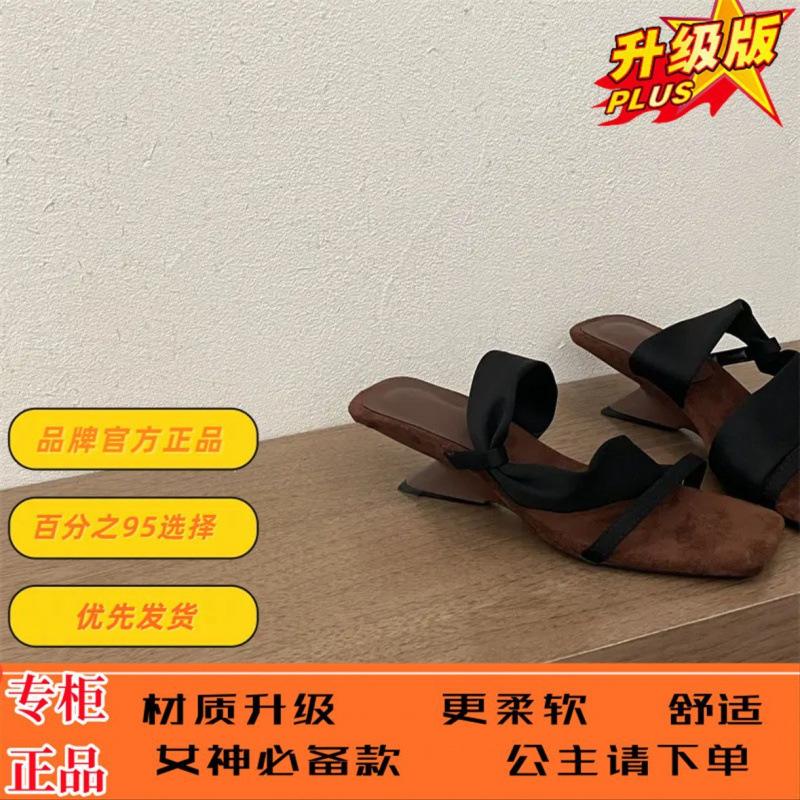 Niche high-end French fairy style one-word square head slippers 2025 new summer temperament versatile high heels sandals