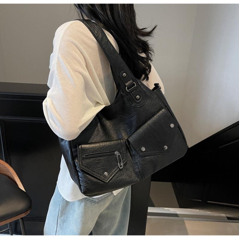Retro shoulder bag contrasting color splicing tote bag