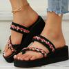 Fashion 2025 Thick Bottom Clip Toe Slippers for Women Fashion Floral Fabric Wedge Sandals Woman Summer Eva Wear-Resistant Slides Female