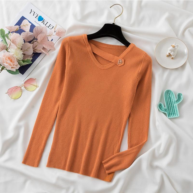 

Модный вязаный свитер с V-образным вырезом и длинным рукавом для женщин, осень и зима, однотонный облегающий базовый свитер, свитера для женщин, элегантные повседневные джемперы, шикарный 25483 One Size оранжевый