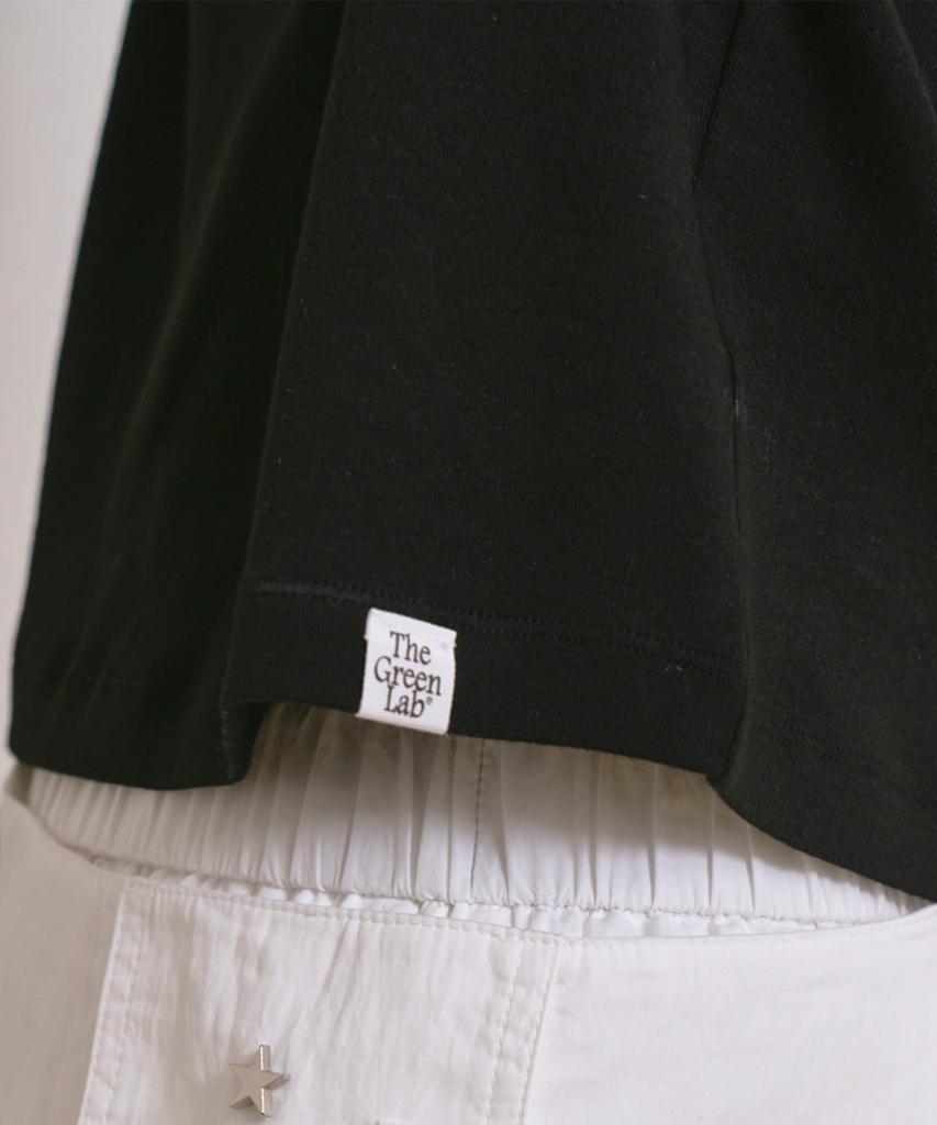 THE GREEN LAB Lettering Symbol Crop Short Sleeve T-Shirt [Black/Key]
