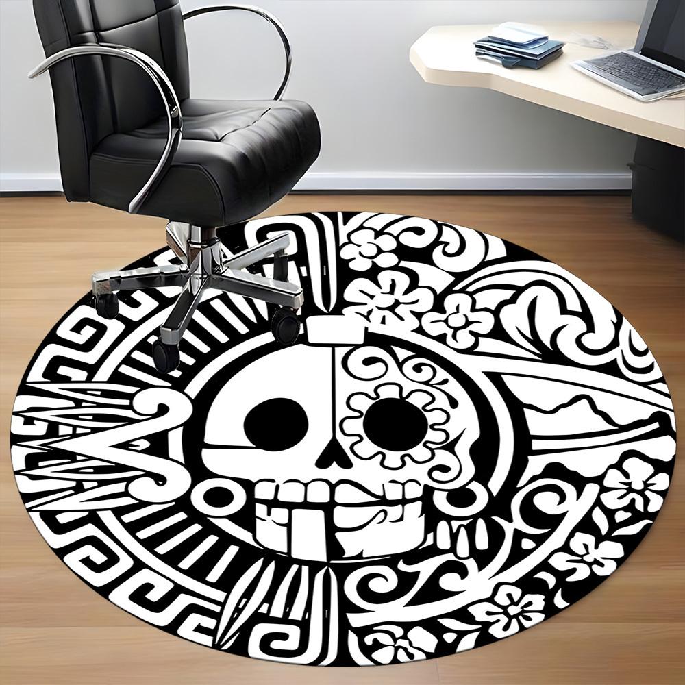 1pc Day of the Dead, Skull Office Round Area Rug,  Mat Suitable For Office, Under Office Chairs Bedroom Living Room Home Decor, Room Deco