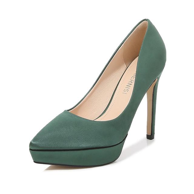Women 12cm High Heels Scarpin Silk 2 .5cm Platform Pumps Lady Satin Stiletto Heels Plus Size 46 Green Fashion Office Shoes