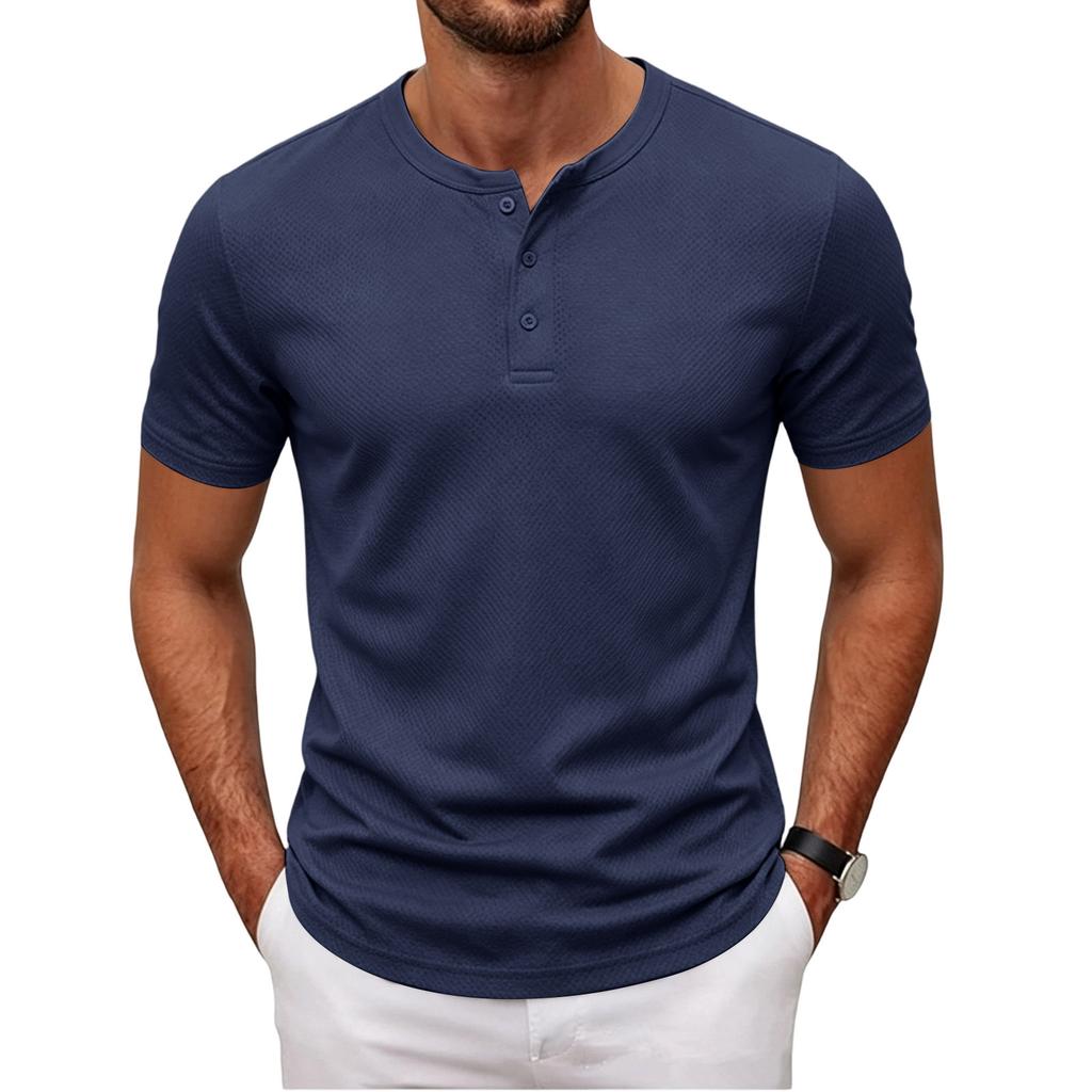 Men’s Short Sleeve Henley Shirt with Button Placket Casual Slim Fit Athletic Basic Solid Crew Neck Tee for Everyday Wear