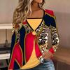 Tops for Women Geometric Pattern Print Long Sleeve Fake Two‑Piece Top Fall Casual Slim Pullover Women's Long Sleeve Top