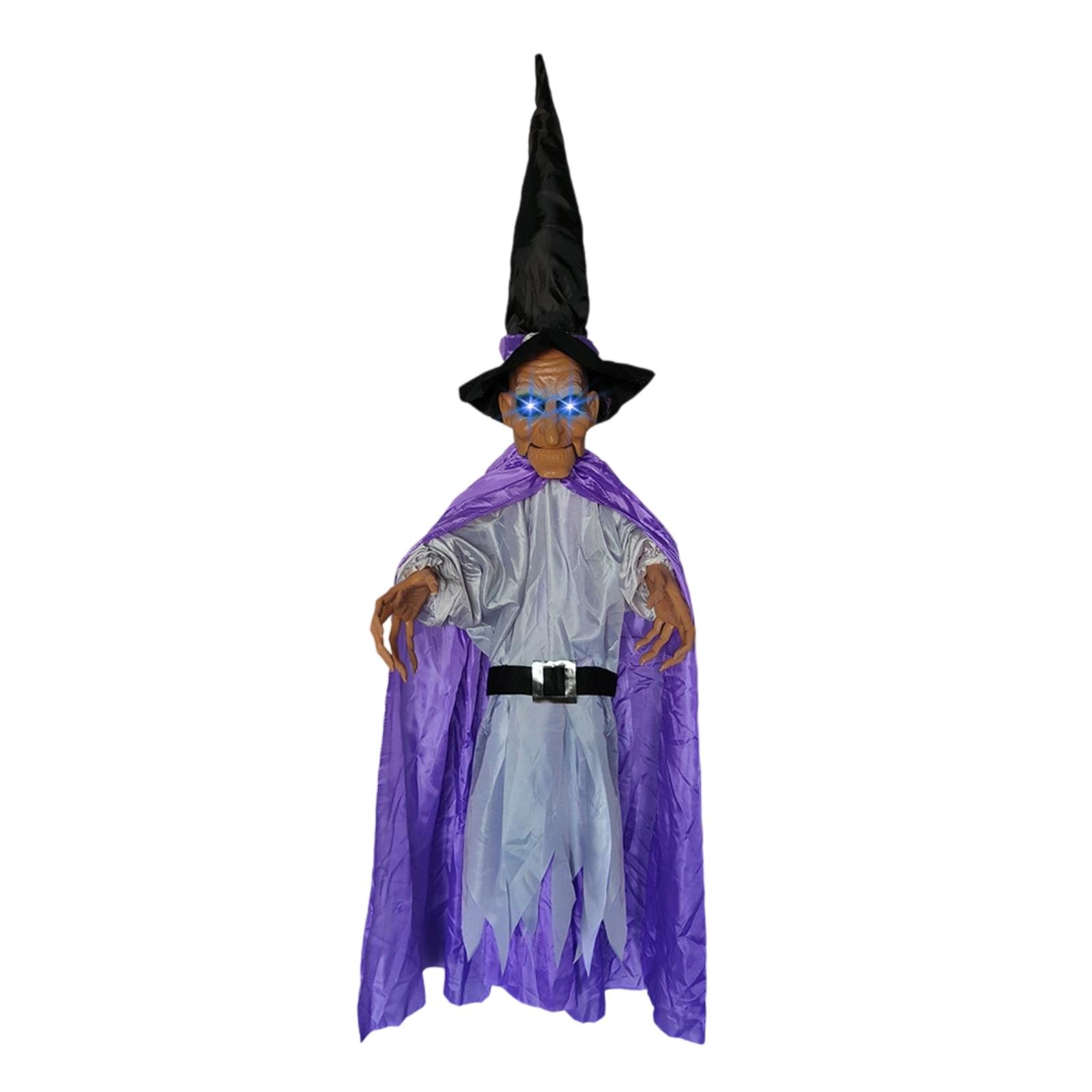

Halloween Decor Animated Purple Witch Hanging House Prop Decorations LED Eyes One Size