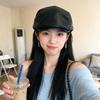 American retro street hat leather beret women's summer thin solid color casual versatile face small forward hat