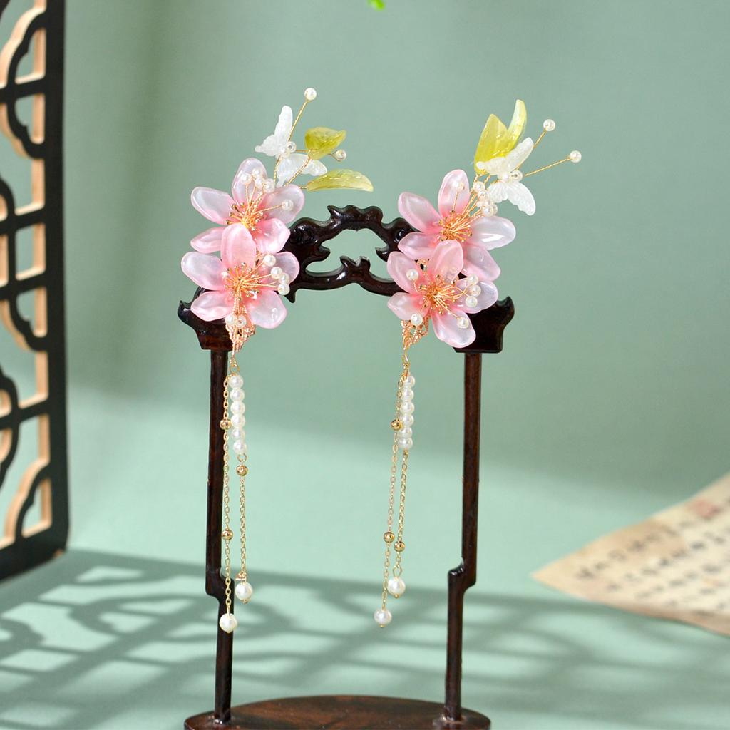 2pcs Jewelry Hair Clip Light Luxury Flower Tassel Hairpin Vintage Chinese Style Headwear Girls Trendy Hair Accessory Hair Clips