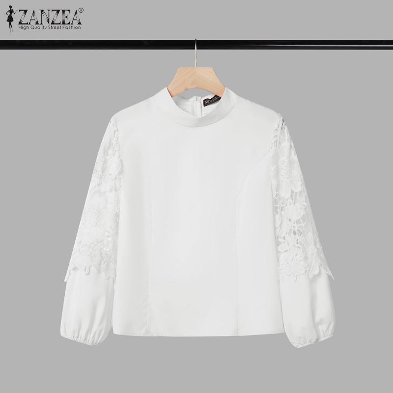 ZANZEA Women Hollow Crochet Splice 3/4 Sleeve Loose Casual Blouse