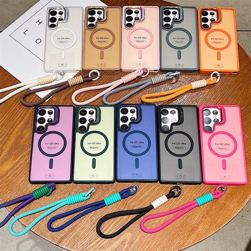 Magnetyczne matowe etui do Samsung S25 Ultra/S24 FE ze stojakiem na obiektyw