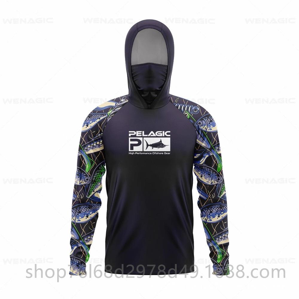 Ice silk fishing suit long-sleeved T-shirt hoodie quick-drying breathable sunscreen summer thin men