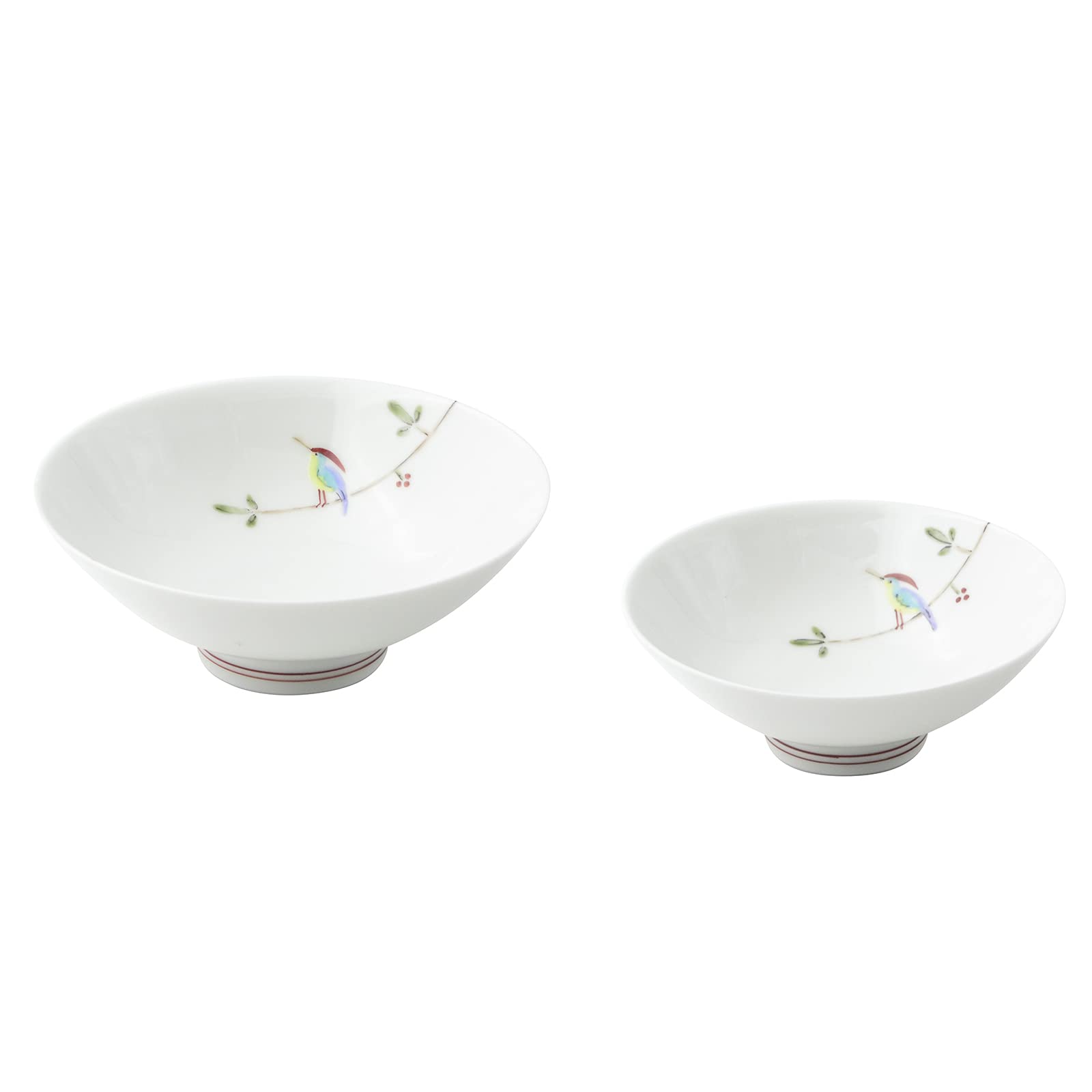 

Saikai Pottery Тобо Ао Плоская чаша Чайная чаша Пиала Набор из 2 штук Ветка Птица Сделано в Японии Хасами-яки