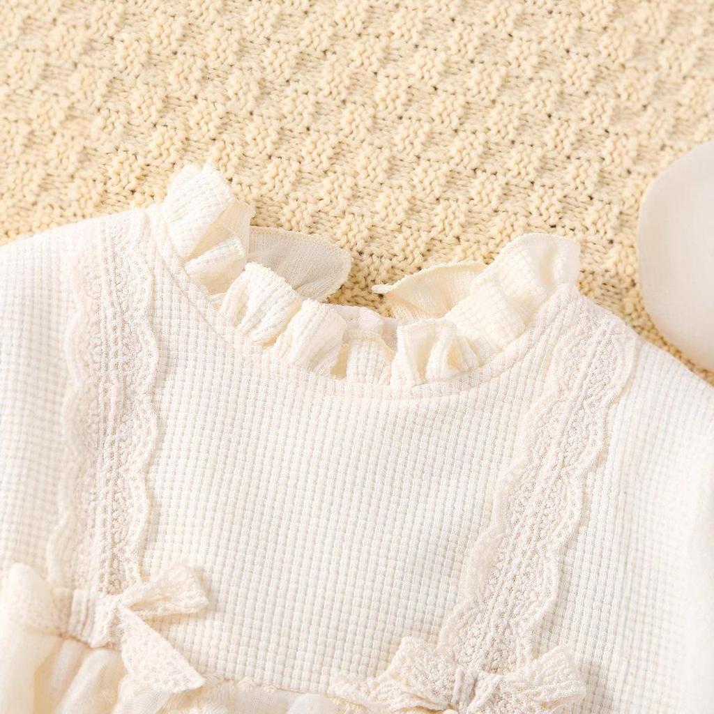 Korean Style 2025 Baby Lace Long Sleeve Romper Dress for Spring and Autumn