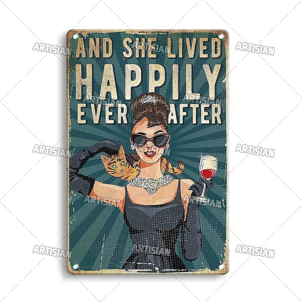 Artisian Halloween Metal Plaque Girl And Cat Tin Sign Black Cat Decorative Plate Wall Decor Garage Bar Pub Club Hotel Kitchen