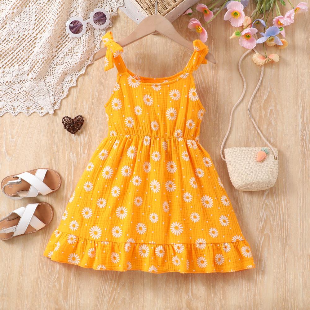 

Girls Daisy cotton crepe suspender dress fashionable children s patchwork ruffle comfortable children s skirt 2-3Y