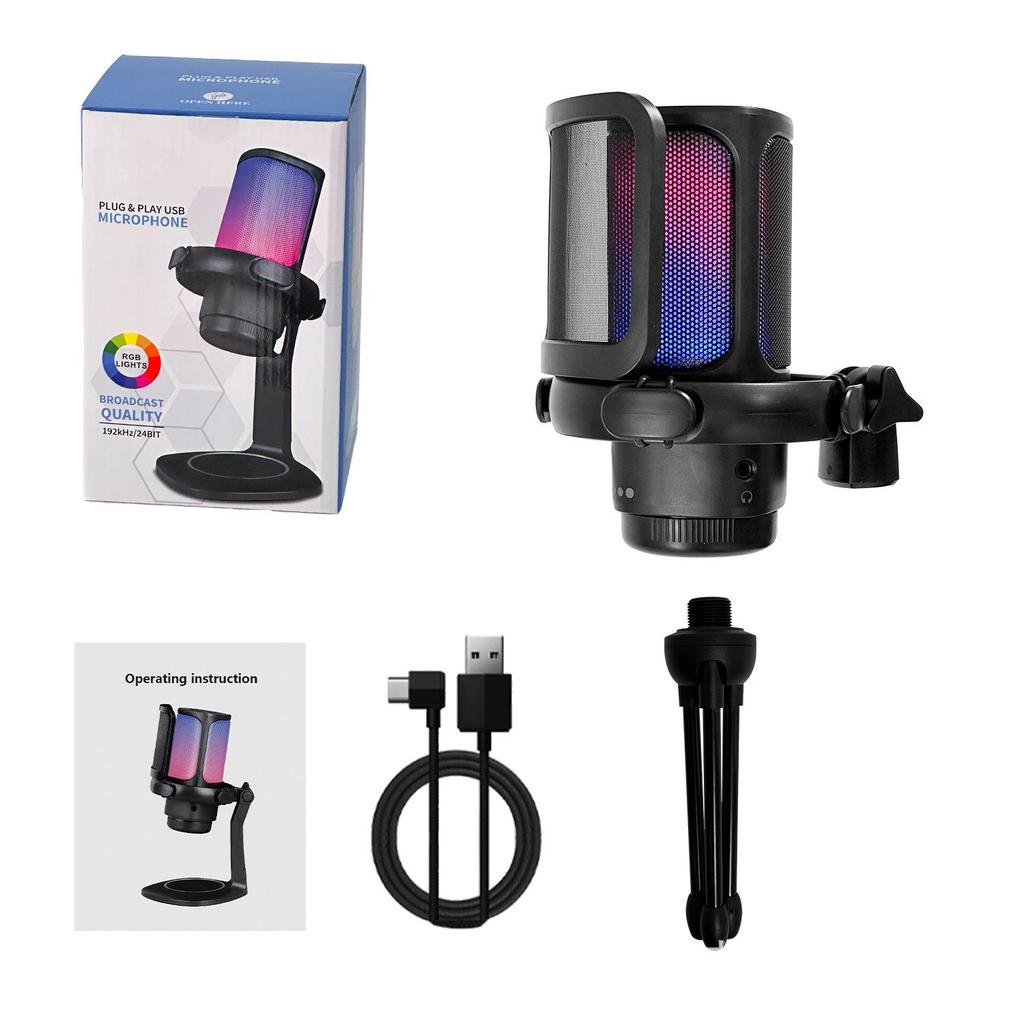 RGB USB Gaming Microphone with Pop Filter for Esports and Live Streaming
