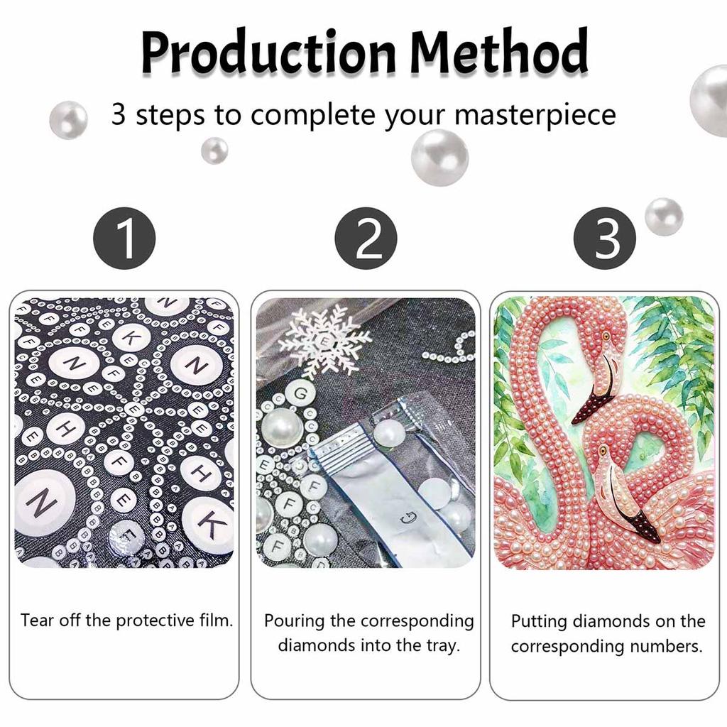 Framed Pearl Bead Painting Kit Elegant Flamingo Design DIY Shiny Canvas Art Relaxing Craft for Desk Wall Decor Aesthetic Gift Home Ornament