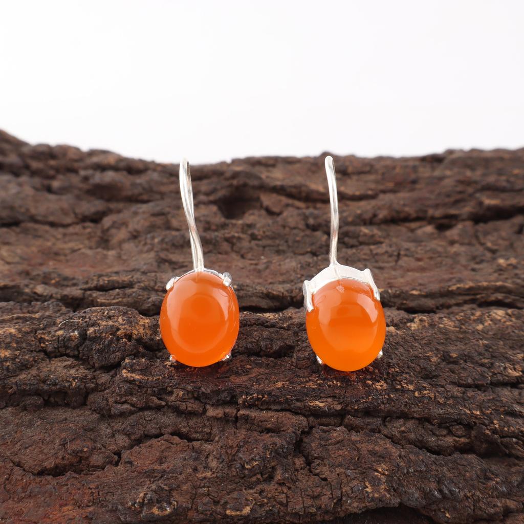 Carnelian Gemstone Earrings, Gemstone 925 Solid Sterling Silver Earrings, Handmade Boho Jewelry, Birthday Gift For Her