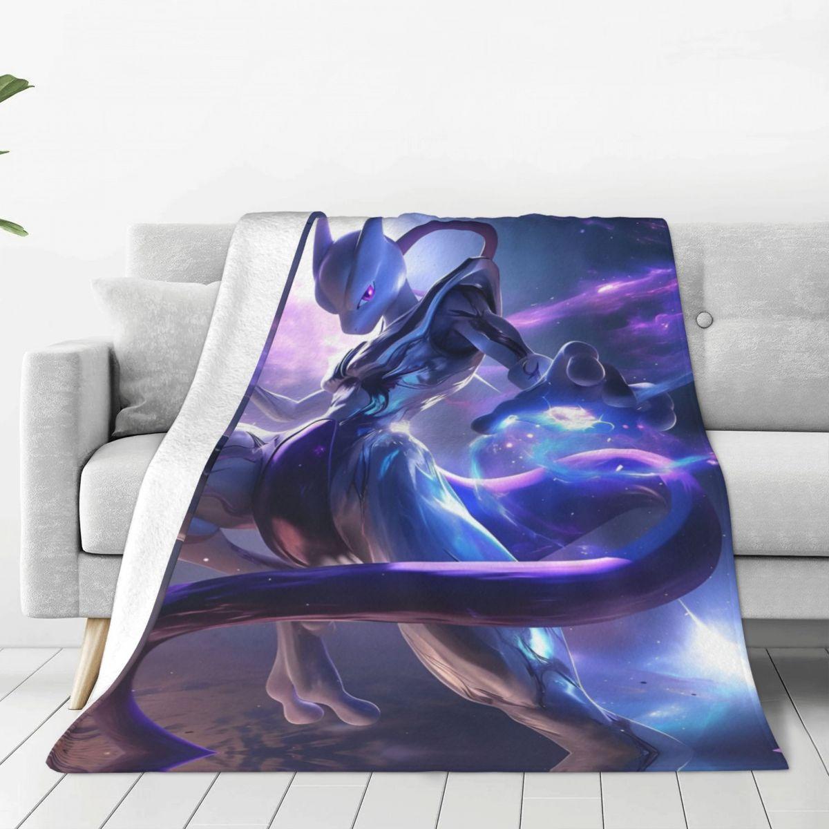 

Japan Pokemon Mewtwo Cool Blanket Travel Flannel Bedding Throws For Bedroom Warm Soft Customized Quality Bedspread Gift Idea 75x90cm