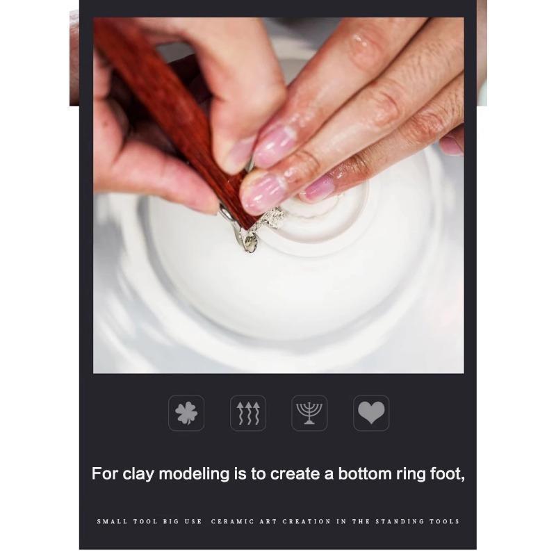 Töpferwerkzeuge. Holzgriff Ton-Trimmwerkzeug Keramik-Modellierring Fußschaber Blumentopf-Platte Trimmwerkzeug