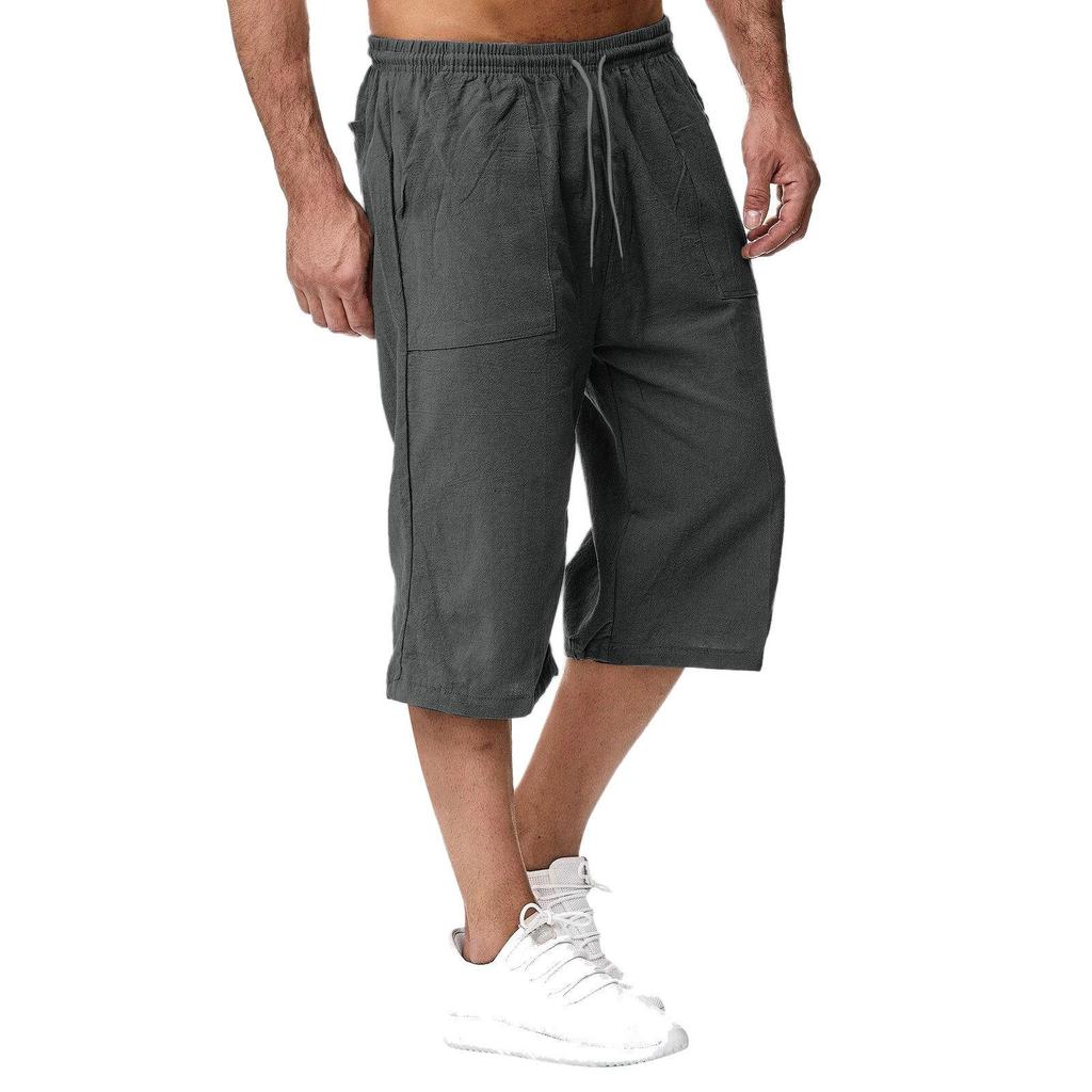 Lässige, einfarbige, verkürzte Freizeithose für Herren im Sommer