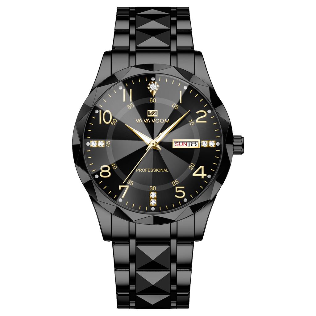 Men Watch Water Diamond Luxury Night Glow Double Calendar Quartz Movement 41mm Blue Gold Stainless Steel Fashion Business Watch