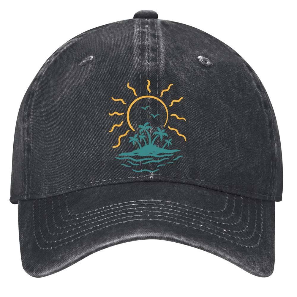 

Island Paradise Sun Palm Trees Birds Baseball Cap Washed Vintage Outdoor Unisex Hat One Size чёрный