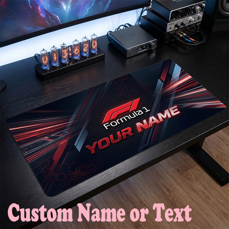 F1 Customized Name Text Mouse Pad, Large Desk Mouse Mat Personalized Home Office Present